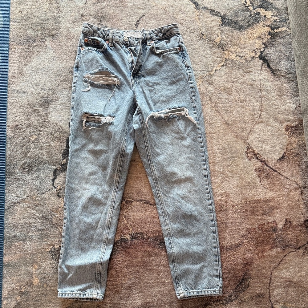 Topshop Gray Distressed Cropped Jeans